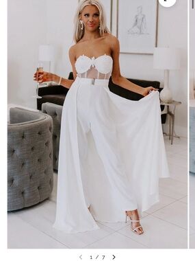 Blithe Los Angeles Corset Floral White Jumpsuit Draped Overlay removable straps